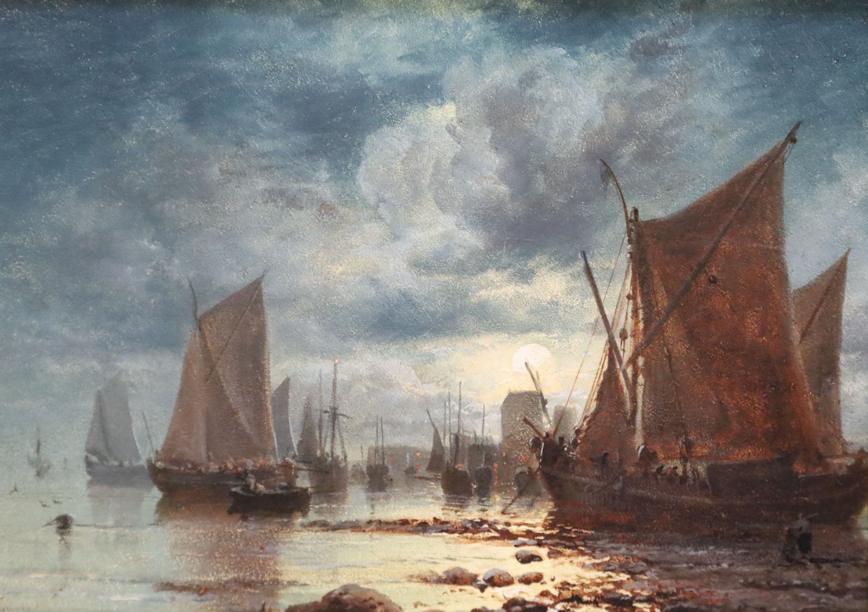 James Webb (1825-1895) Moonlight on the Dutch coast 8 x 12in.